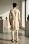  Cream Color Outluk Wedding Vol 48 Pure Silk Fabric With Embroidery Work Mens Wear Kurta Payjama W4802